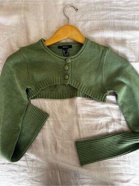 Forever 21 Olive Green Cropped Button-Front Knit Bolero